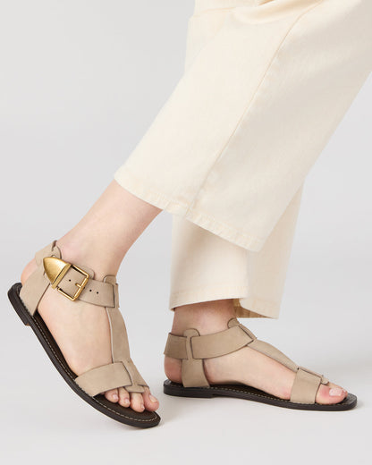 BRAZINN Taupe Nubuck Strappy Flat Sandal Women's Sandal | Steve Madden Deals