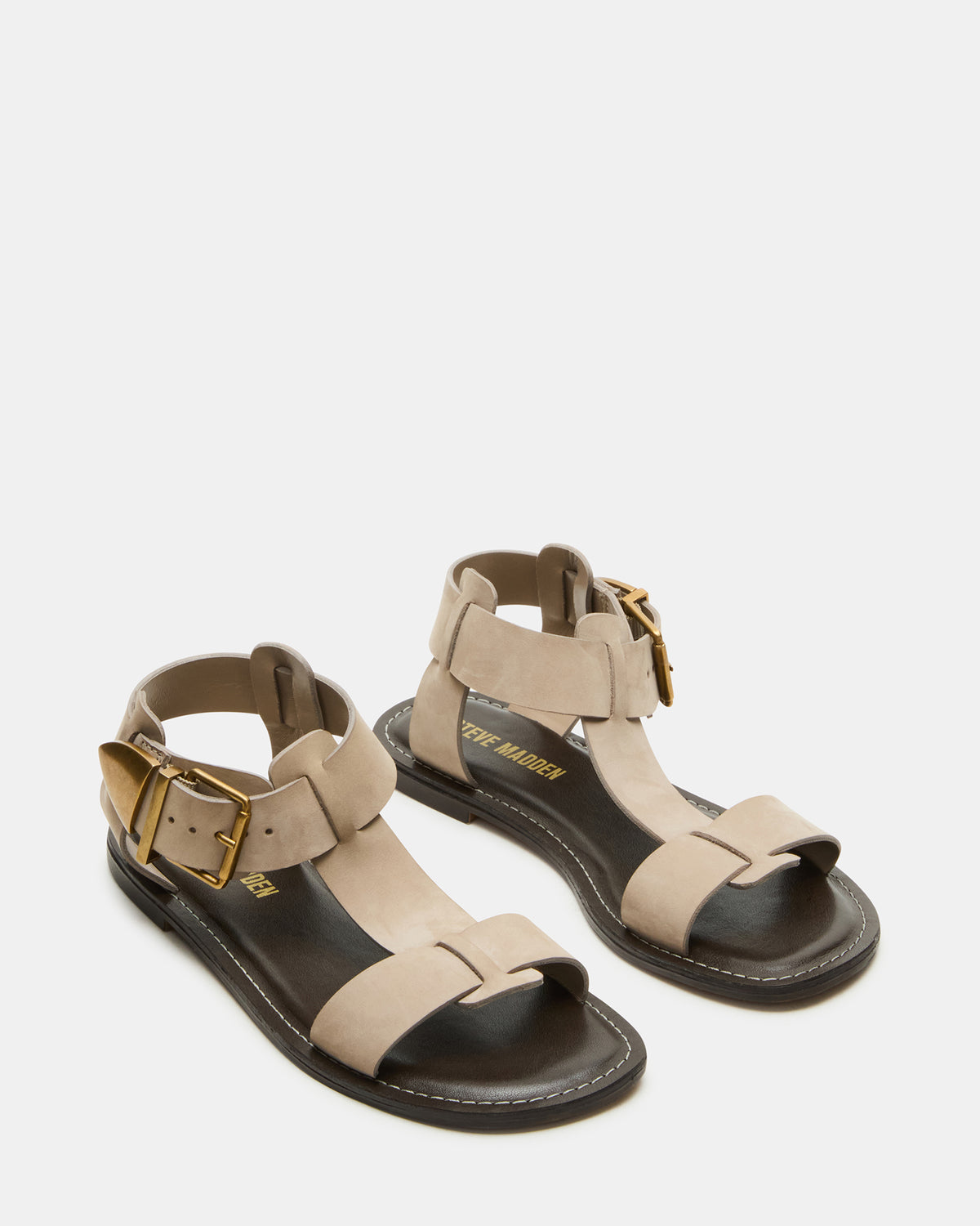 BRAZINN Taupe Nubuck Strappy Flat Sandal Women's Sandal | Steve Madden Deals