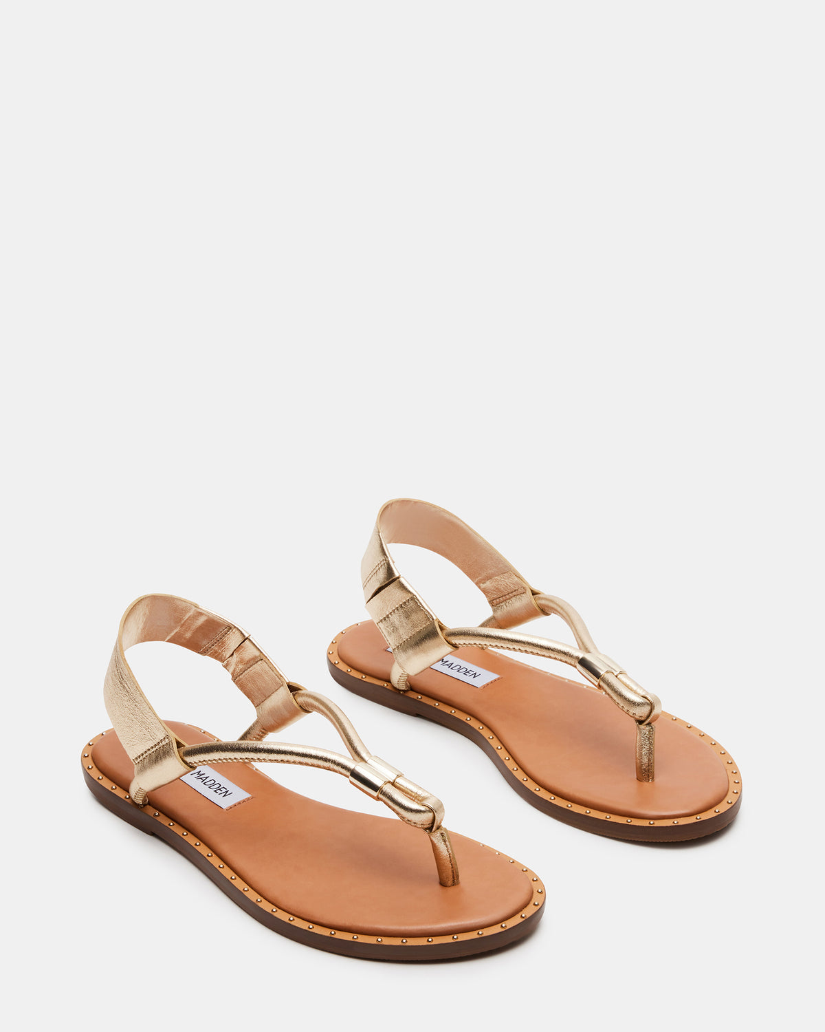 MEDUZA Gold Leather Women's Studded Thong Sandal | Steve Madden Best Seller
