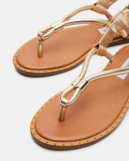 MEDUZA Gold Leather Women's Studded Thong Sandal | Steve Madden Best Seller