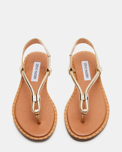 MEDUZA Gold Leather Women's Studded Thong Sandal | Steve Madden Best Seller