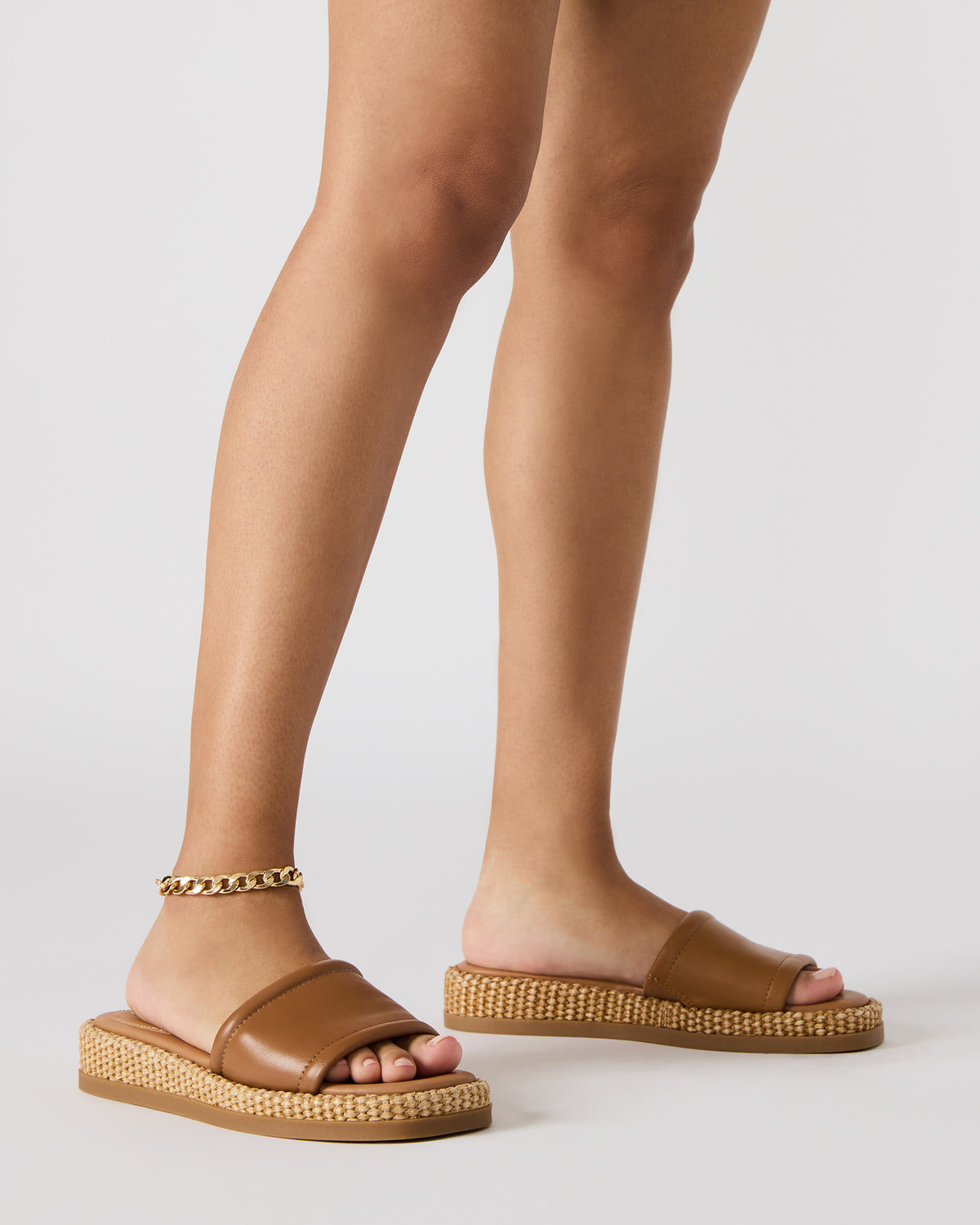 BOARDWALK Tan Leather Women's Raffia Slides | Steve Madden Top Pick