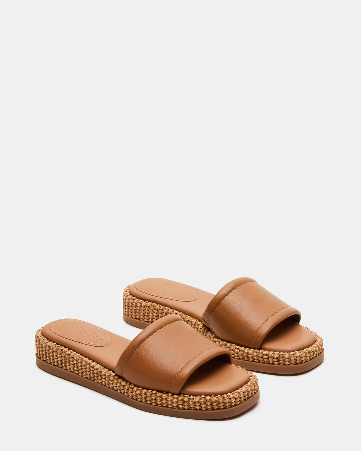 BOARDWALK Tan Leather Women's Raffia Slides | Steve Madden Top Pick
