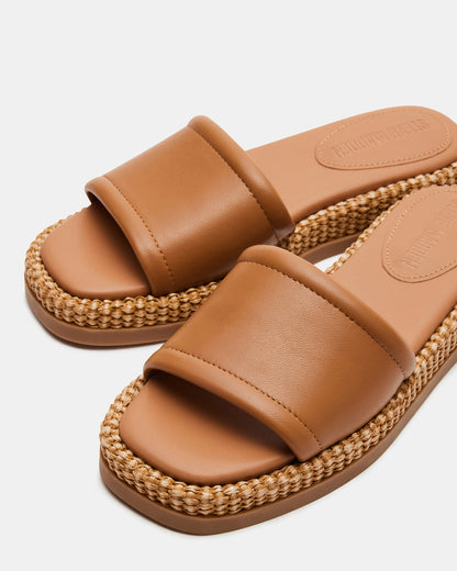 BOARDWALK Tan Leather Women's Raffia Slides | Steve Madden Top Pick