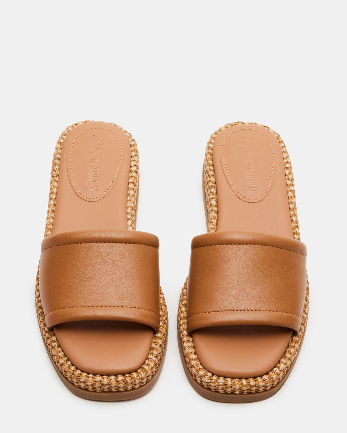 BOARDWALK Tan Leather Women's Raffia Slides | Steve Madden Top Pick