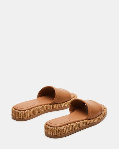 BOARDWALK Tan Leather Women's Raffia Slides | Steve Madden Top Pick