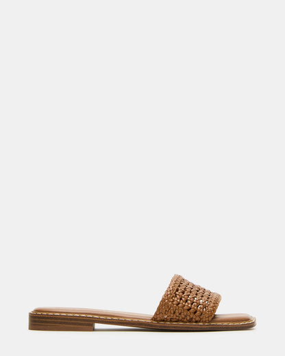 SNIDER Tan Square-Toe Slide Woven Women's Sandal | Steve Madden Trusted