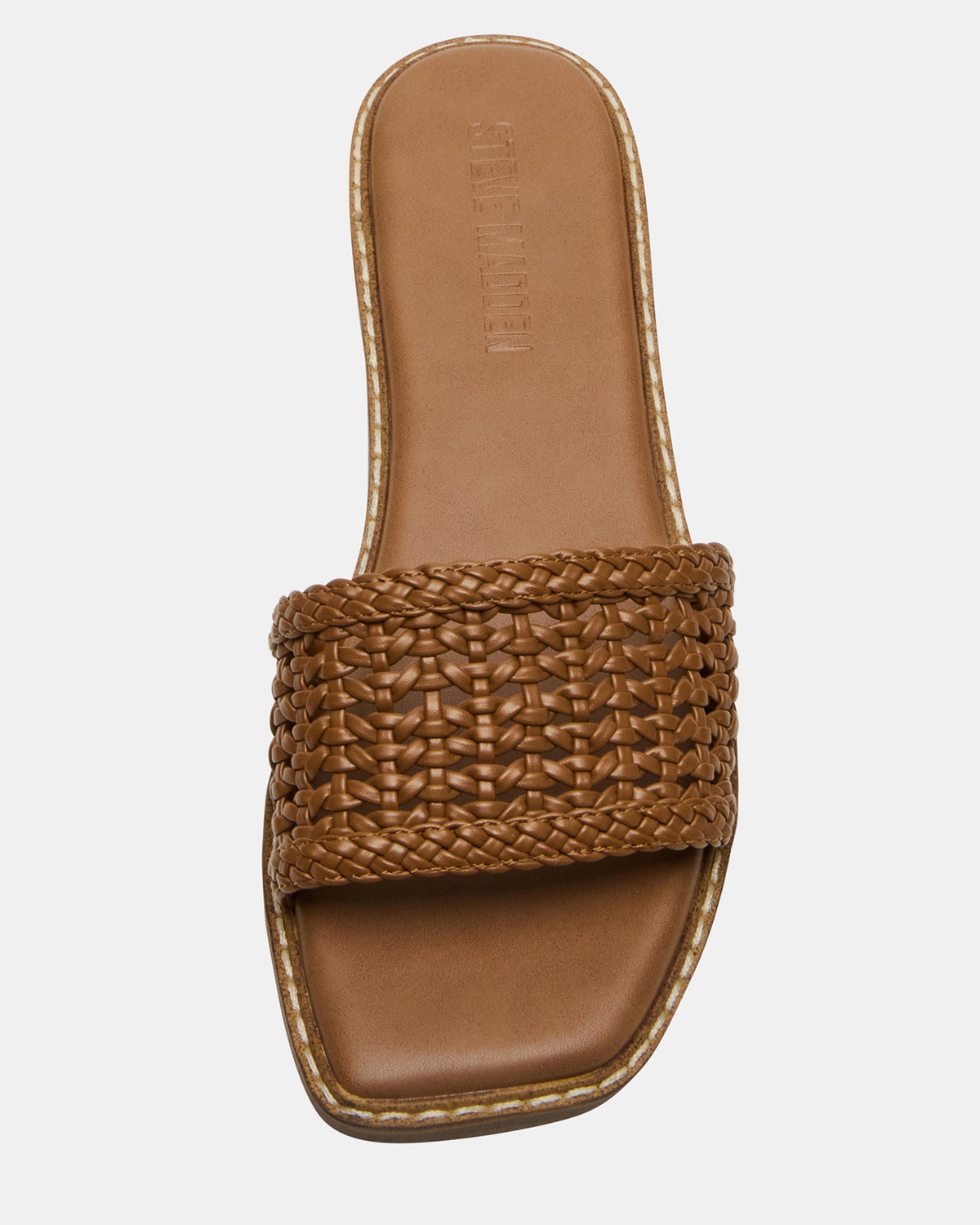SNIDER Tan Square-Toe Slide Woven Women's Sandal | Steve Madden Trusted