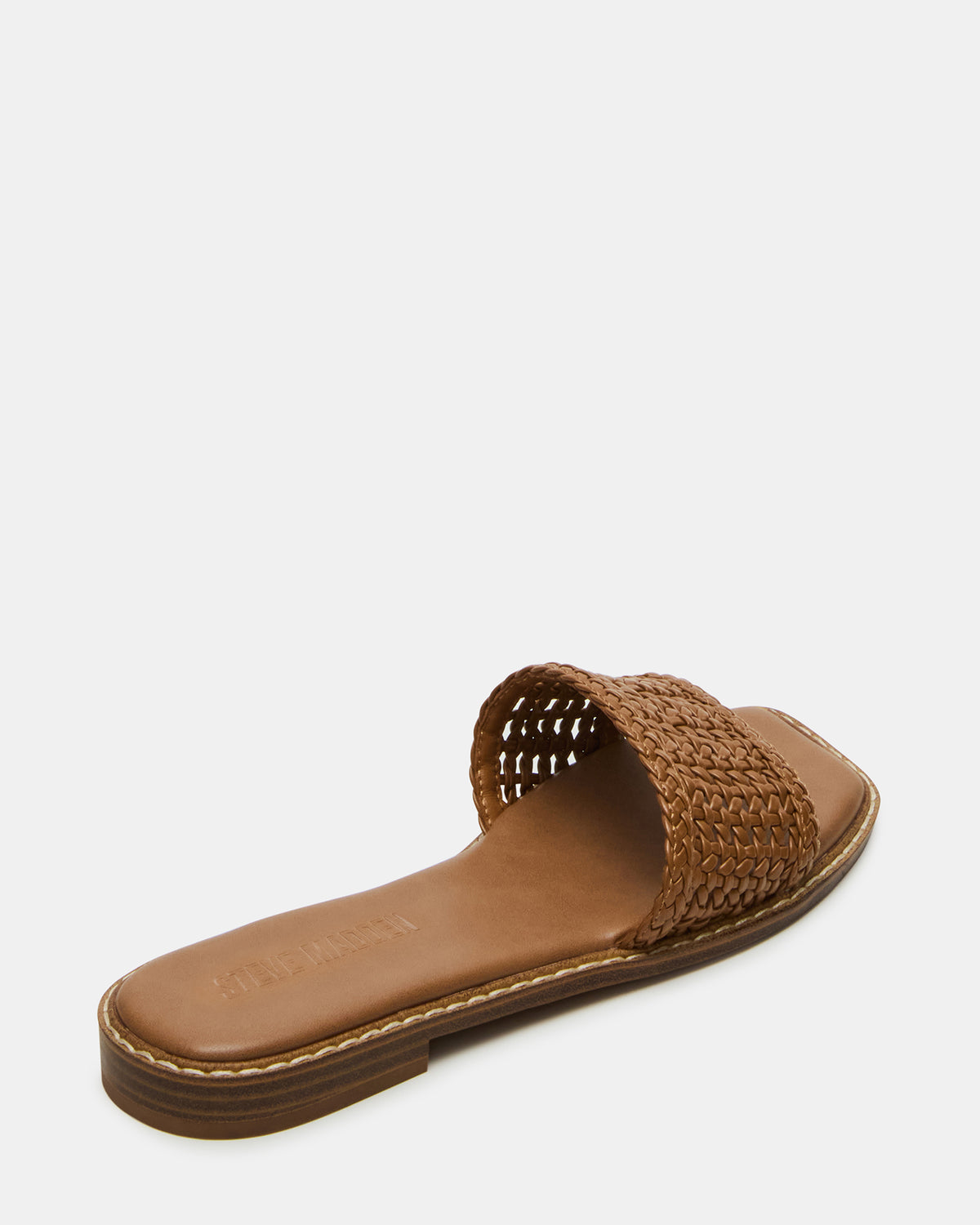 SNIDER Tan Square-Toe Slide Woven Women's Sandal | Steve Madden Trusted