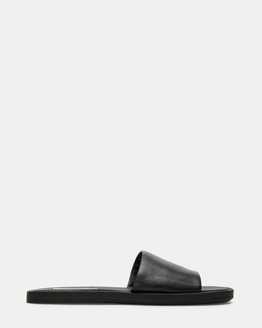 KAYA Black Leather Slide Sandal | Women's Sandals | Steve Madden Deals