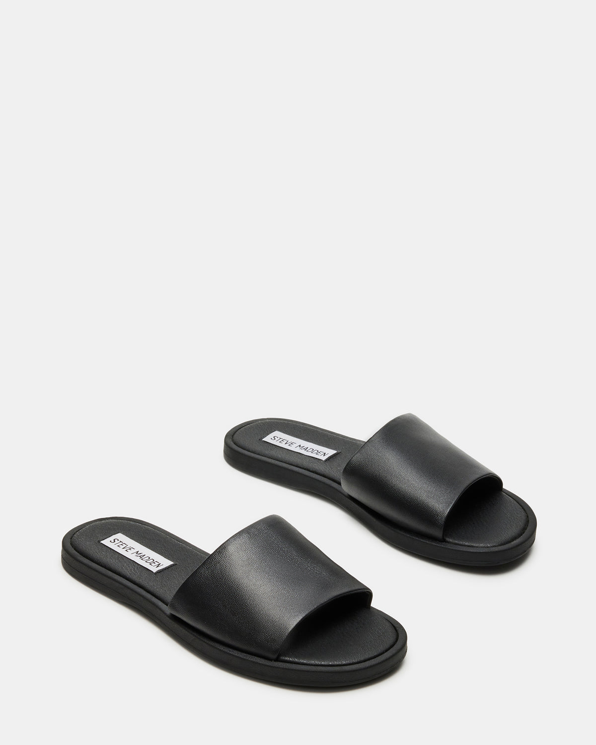 KAYA Black Leather Slide Sandal | Women's Sandals | Steve Madden Deals
