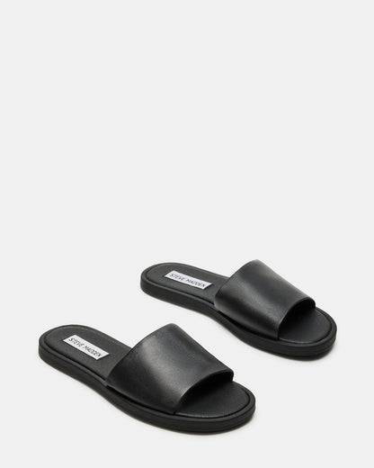 KAYA Black Leather Slide Sandal | Women's Sandals | Steve Madden Deals
