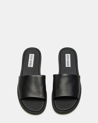 KAYA Black Leather Slide Sandal | Women's Sandals | Steve Madden Deals