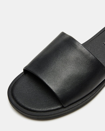 KAYA Black Leather Slide Sandal | Women's Sandals | Steve Madden Deals