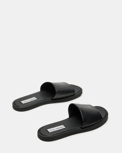 KAYA Black Leather Slide Sandal | Women's Sandals | Steve Madden Deals