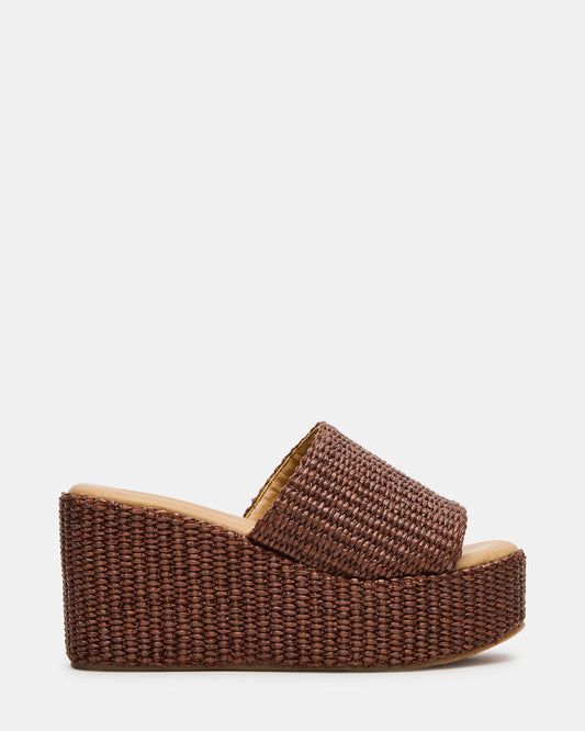 JETTY Brown Raffia Platform Wedge Women's Sandal | Steve Madden Hot Sale