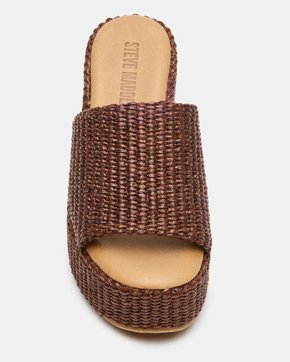 JETTY Brown Raffia Platform Wedge Women's Sandal | Steve Madden Hot Sale