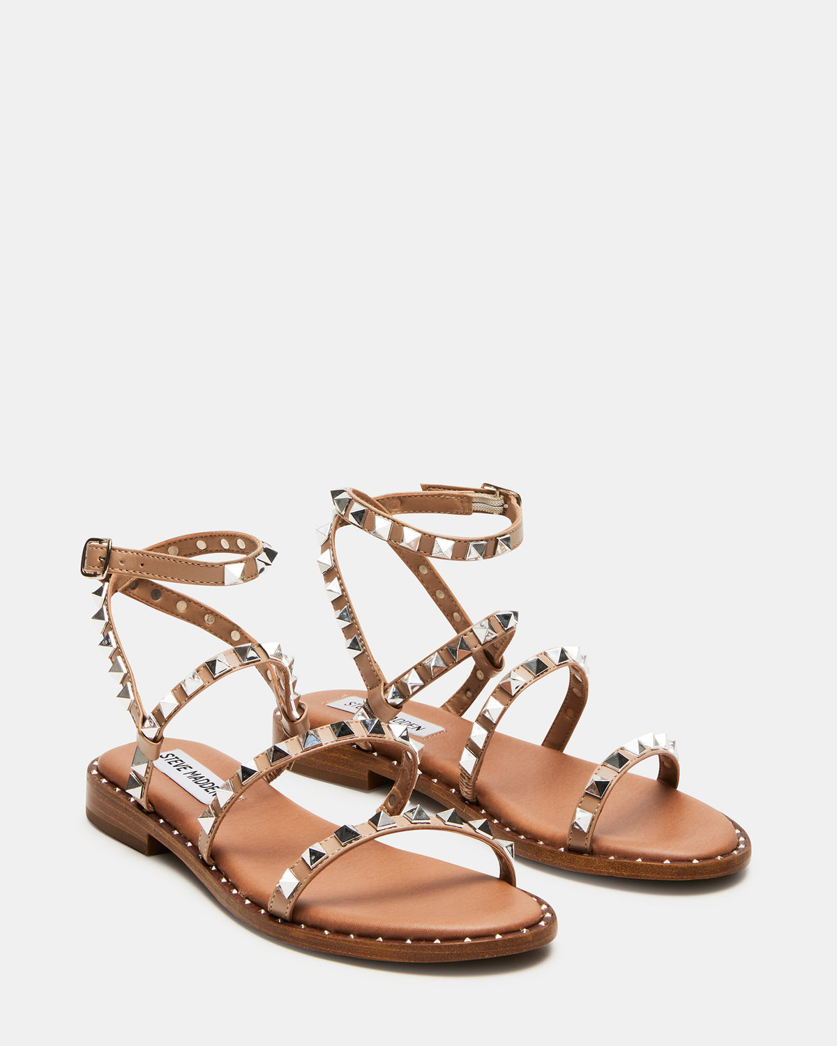 TRAVEL Tan Women's Studded Strappy Sandal | Steve Madden Special Offer