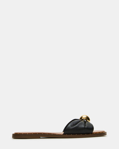 DIPSY Black Leather Slide Rounded Toe Women's Sandal | Steve Madden Signature