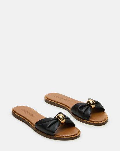 DIPSY Black Leather Slide Rounded Toe Women's Sandal | Steve Madden Signature