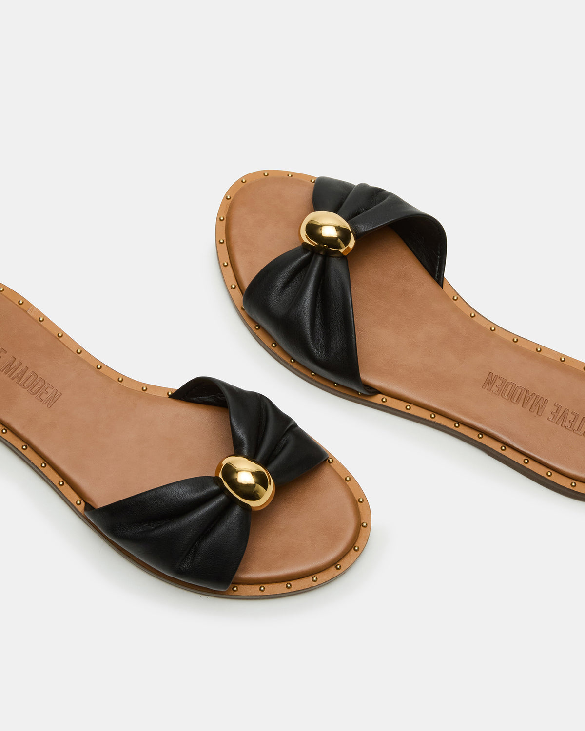 DIPSY Black Leather Slide Rounded Toe Women's Sandal | Steve Madden Signature
