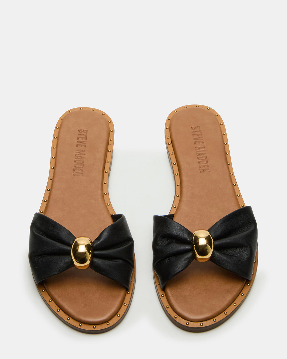 DIPSY Black Leather Slide Rounded Toe Women's Sandal | Steve Madden Signature