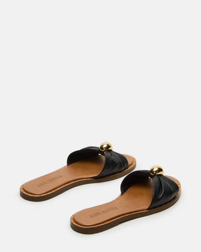 DIPSY Black Leather Slide Rounded Toe Women's Sandal | Steve Madden Signature