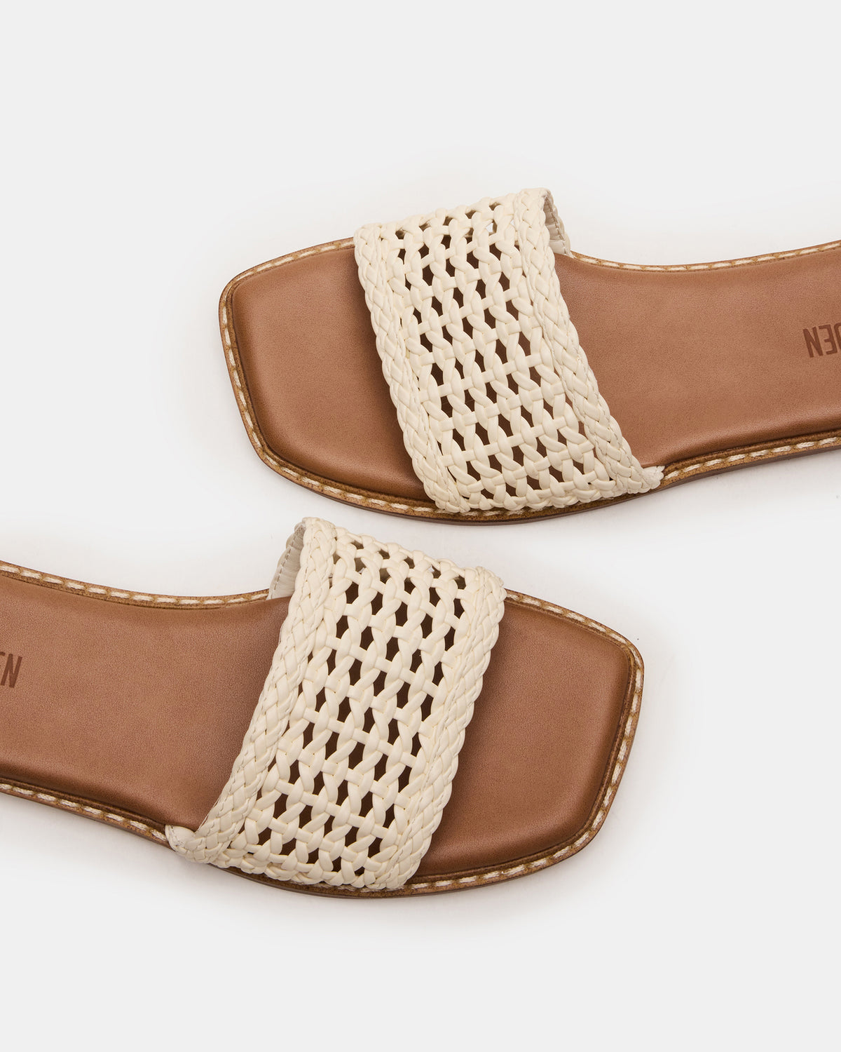 SNIDER White Square-Toe Slide Woven Women's Sandal | Steve Madden Special Offer