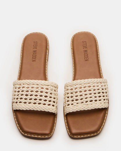 SNIDER White Square-Toe Slide Woven Women's Sandal | Steve Madden Special Offer