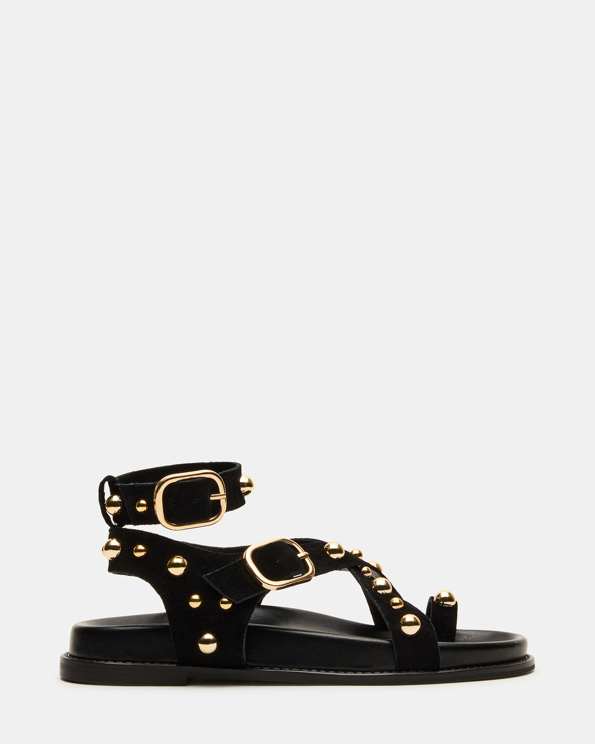 LINEAR Black Suede Strappy Footbed Studded Women's Sandal | Steve Madden Sale