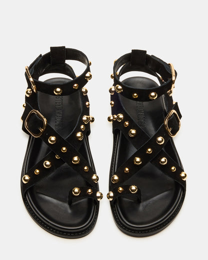 LINEAR Black Suede Strappy Footbed Studded Women's Sandal | Steve Madden Sale
