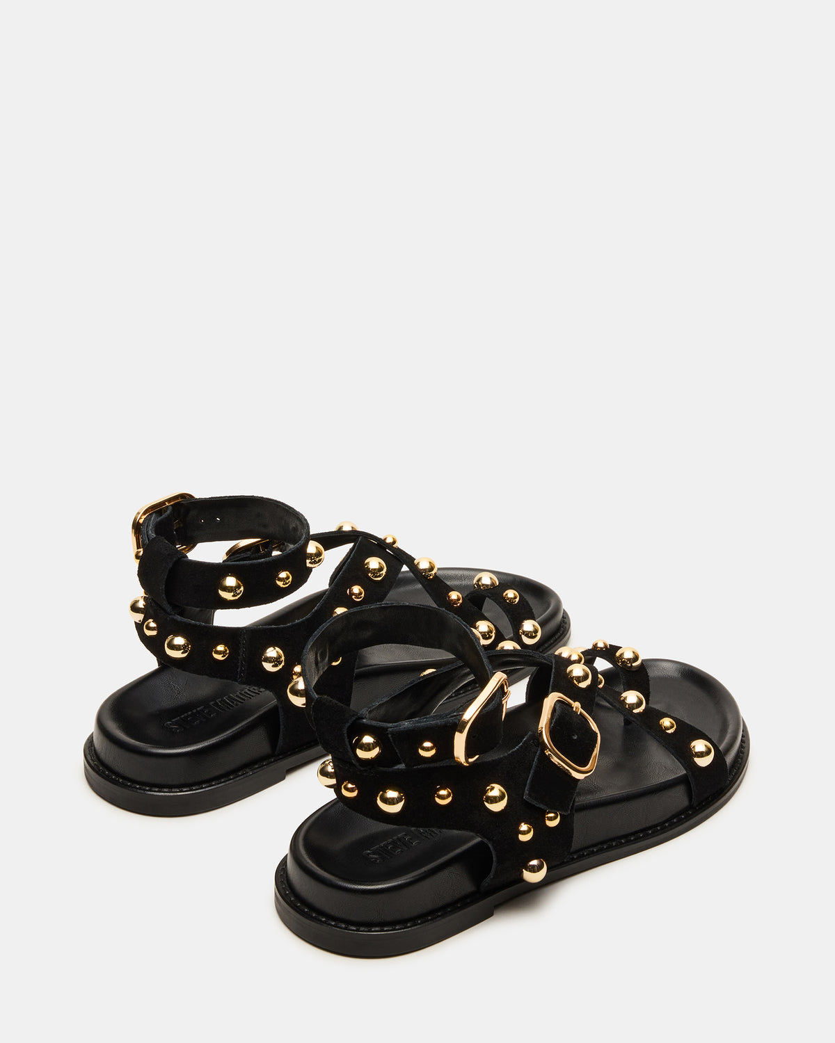 LINEAR Black Suede Strappy Footbed Studded Women's Sandal | Steve Madden Sale