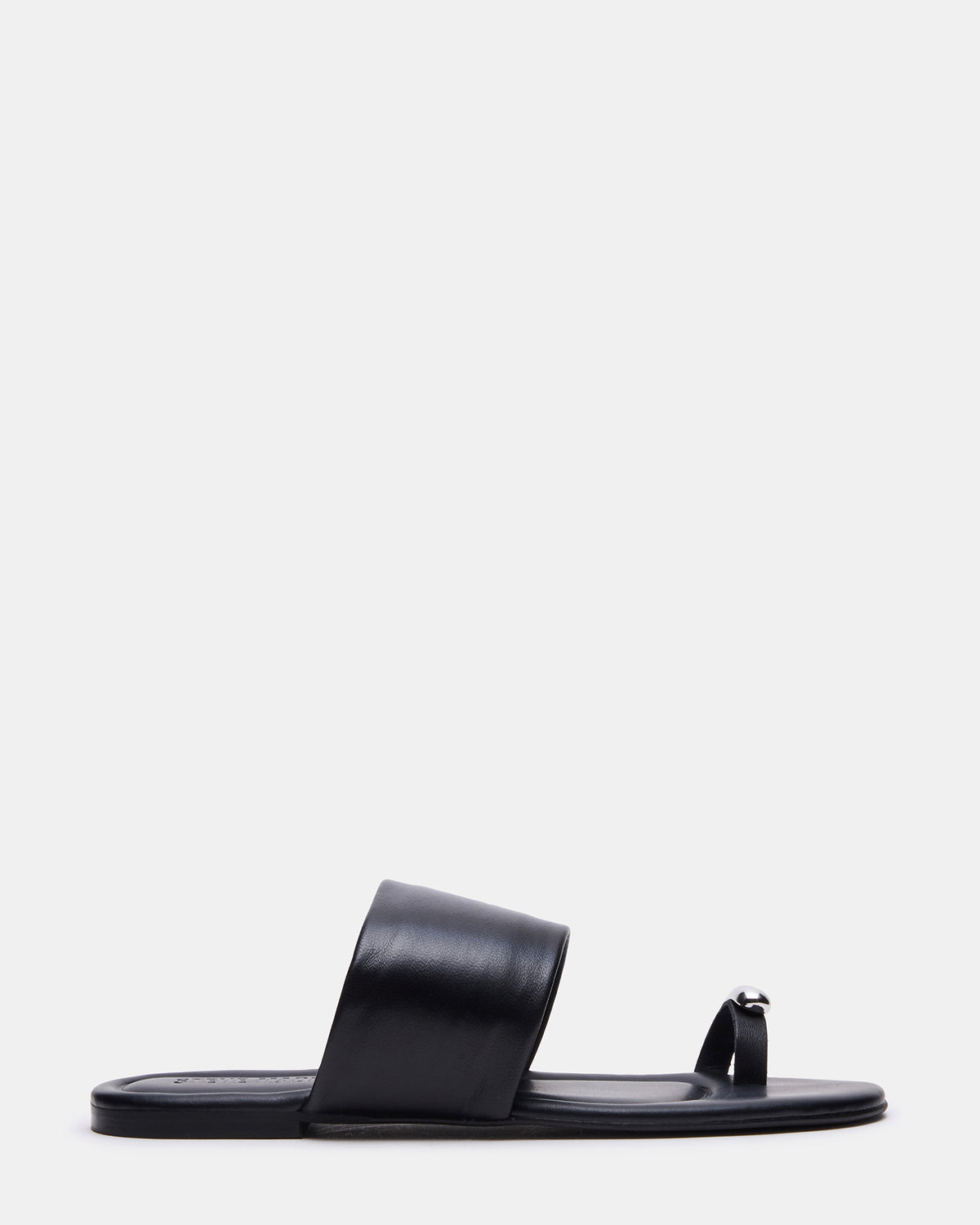 DECADENT Black Leather Rounded-Toe Slide Women's Sandal | Steve Madden Great Value