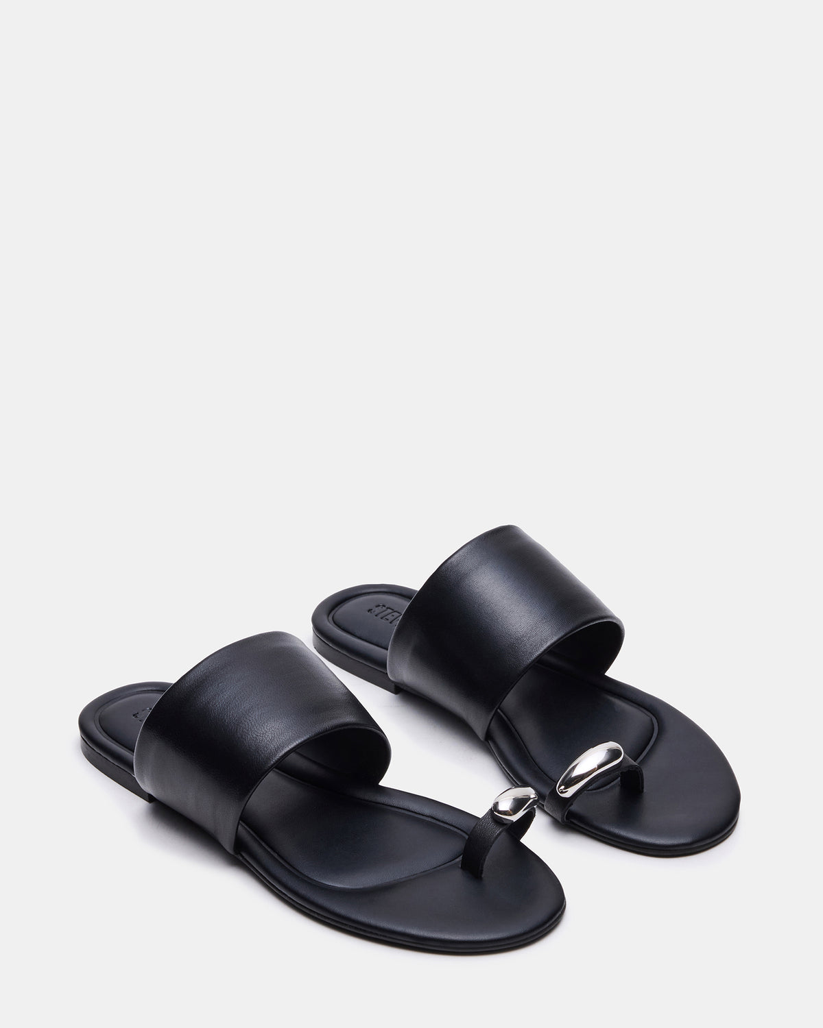 DECADENT Black Leather Rounded-Toe Slide Women's Sandal | Steve Madden Great Value