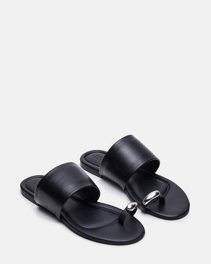 DECADENT Black Leather Rounded-Toe Slide Women's Sandal | Steve Madden Great Value