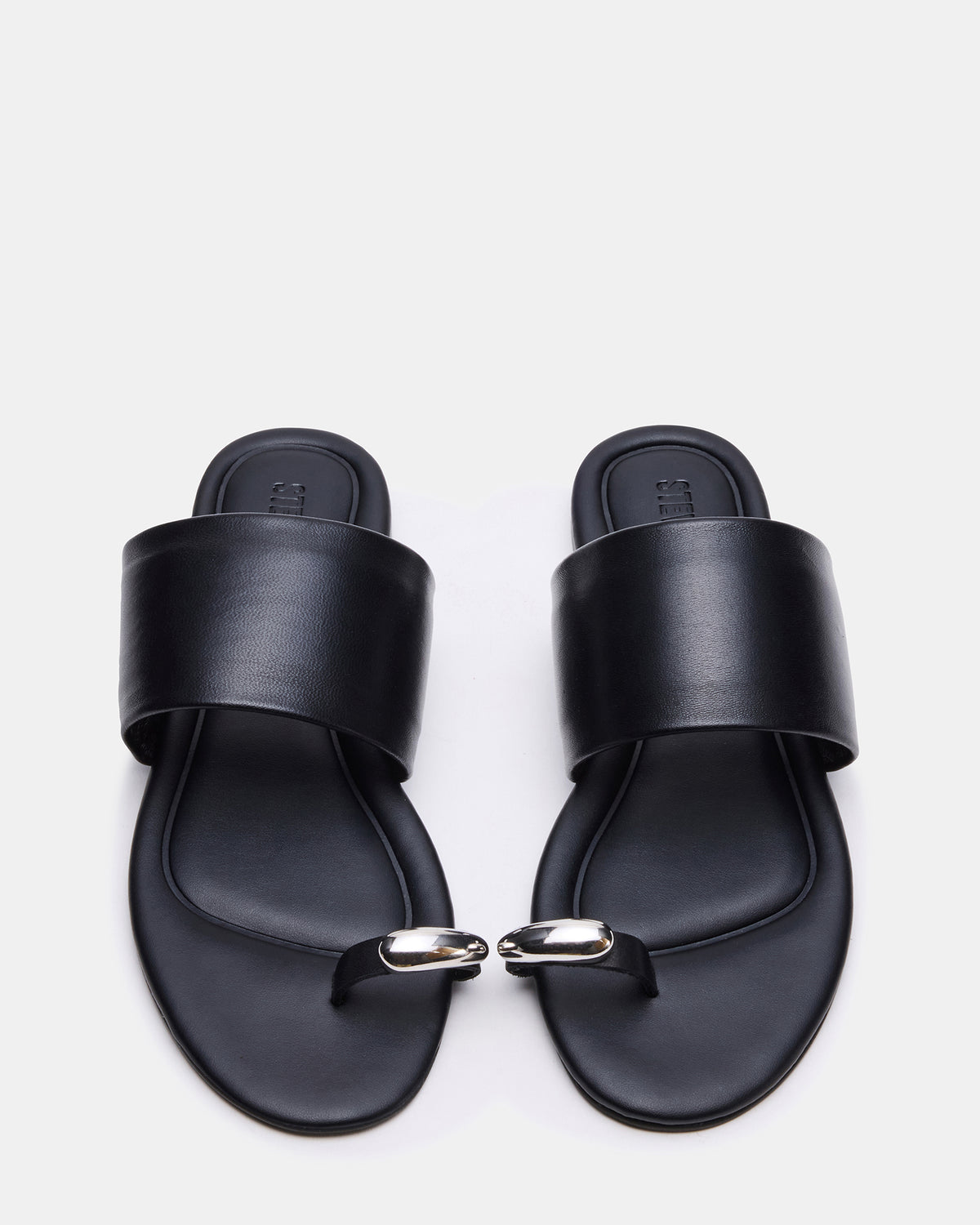 DECADENT Black Leather Rounded-Toe Slide Women's Sandal | Steve Madden Great Value