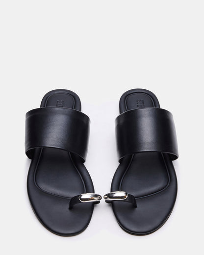 DECADENT Black Leather Rounded-Toe Slide Women's Sandal | Steve Madden Great Value