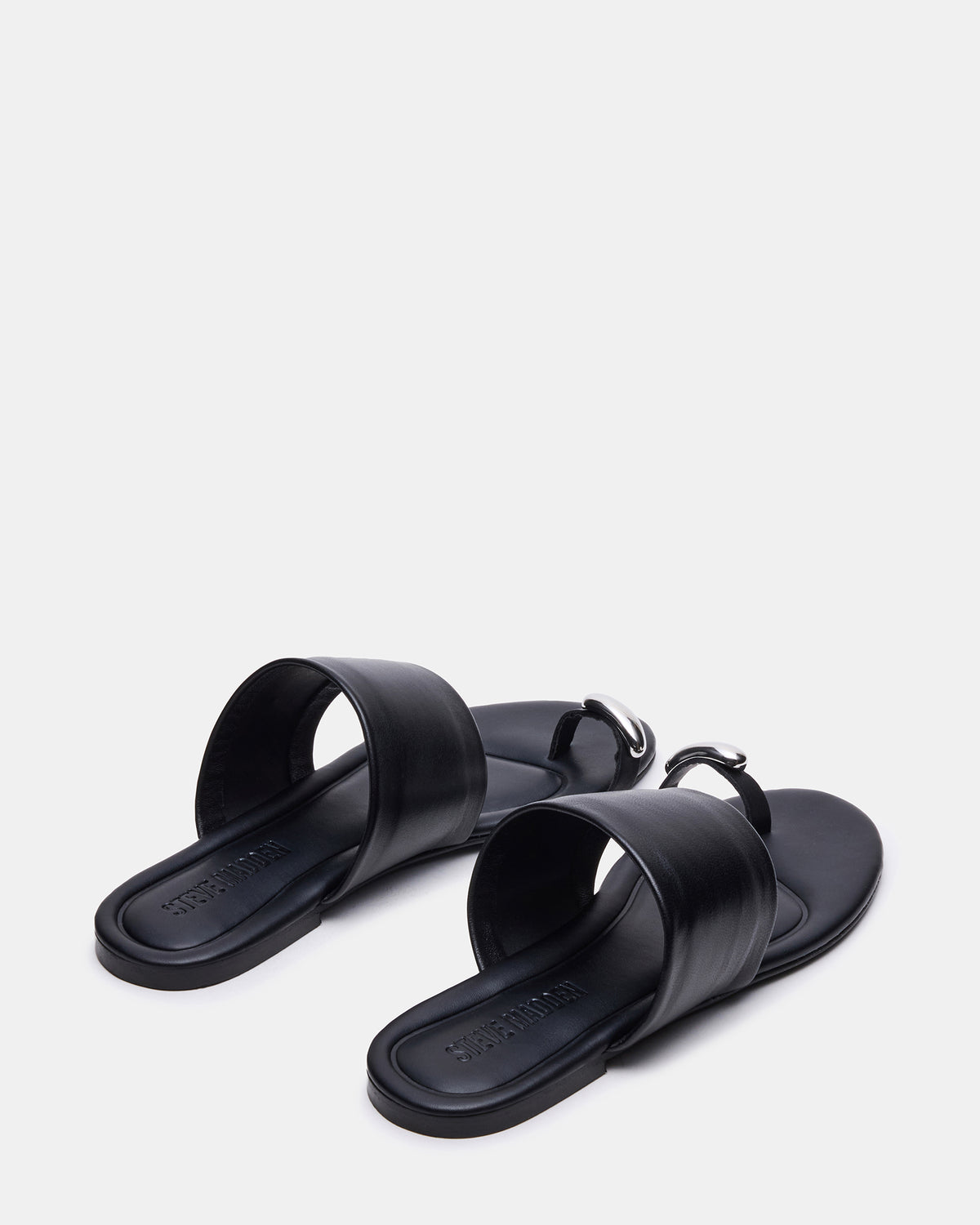 DECADENT Black Leather Rounded-Toe Slide Women's Sandal | Steve Madden Great Value