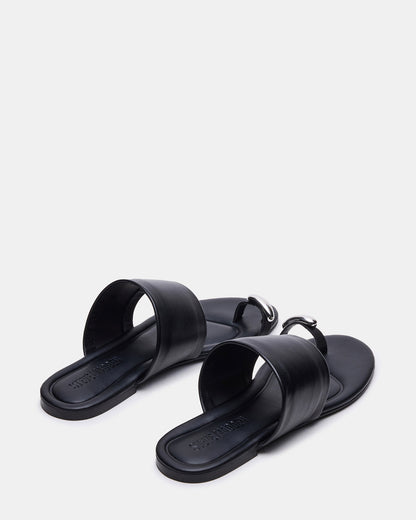 DECADENT Black Leather Rounded-Toe Slide Women's Sandal | Steve Madden Great Value
