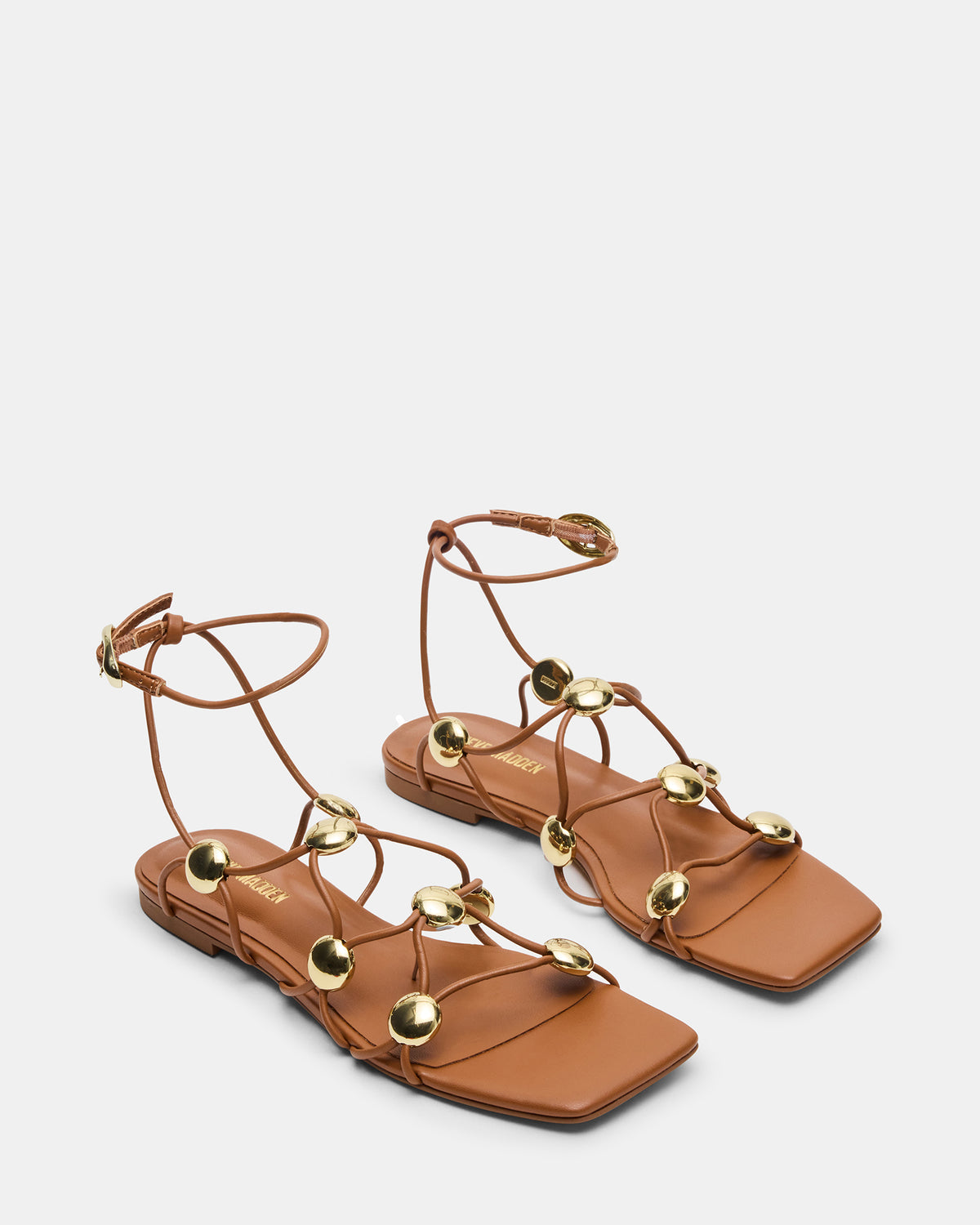 TIDES Cognac Strappy Square-Toe Women's Sandal | Steve Madden Sale