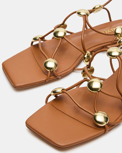 TIDES Cognac Strappy Square-Toe Women's Sandal | Steve Madden Sale