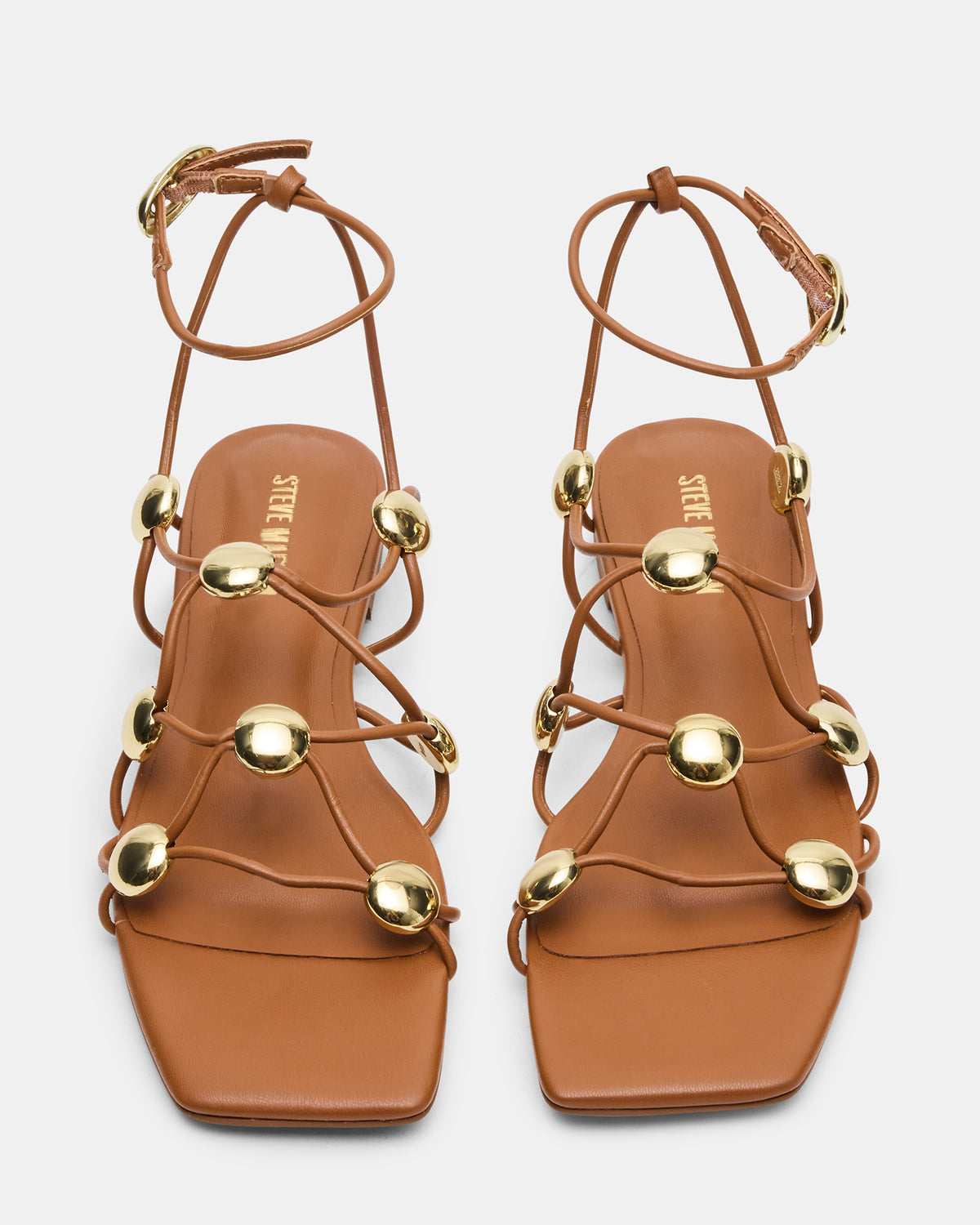 TIDES Cognac Strappy Square-Toe Women's Sandal | Steve Madden Sale