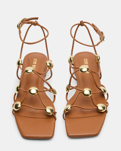 TIDES Cognac Strappy Square-Toe Women's Sandal | Steve Madden Sale