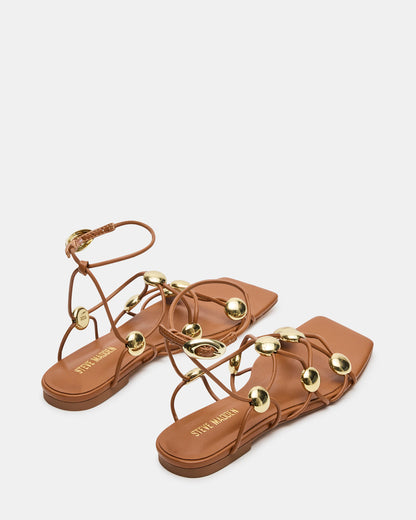 TIDES Cognac Strappy Square-Toe Women's Sandal | Steve Madden Sale