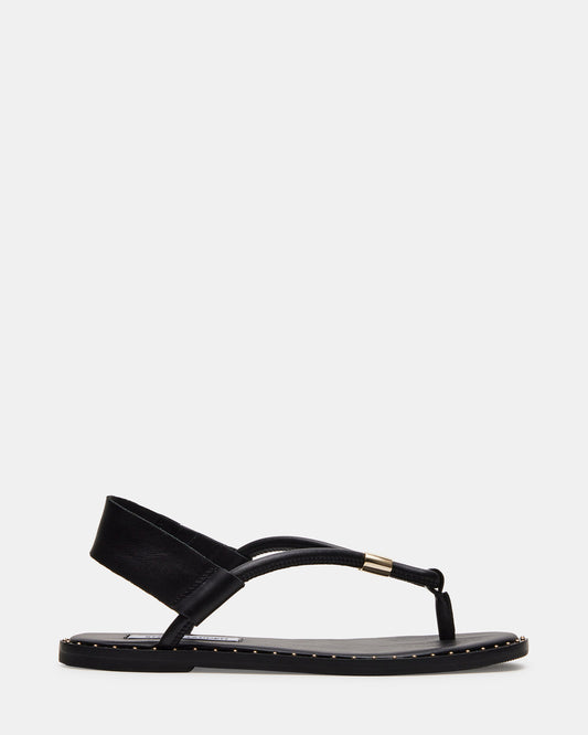 MEDUZA Black Leather Women's Studded Thong Sandal | Steve Madden Great Value