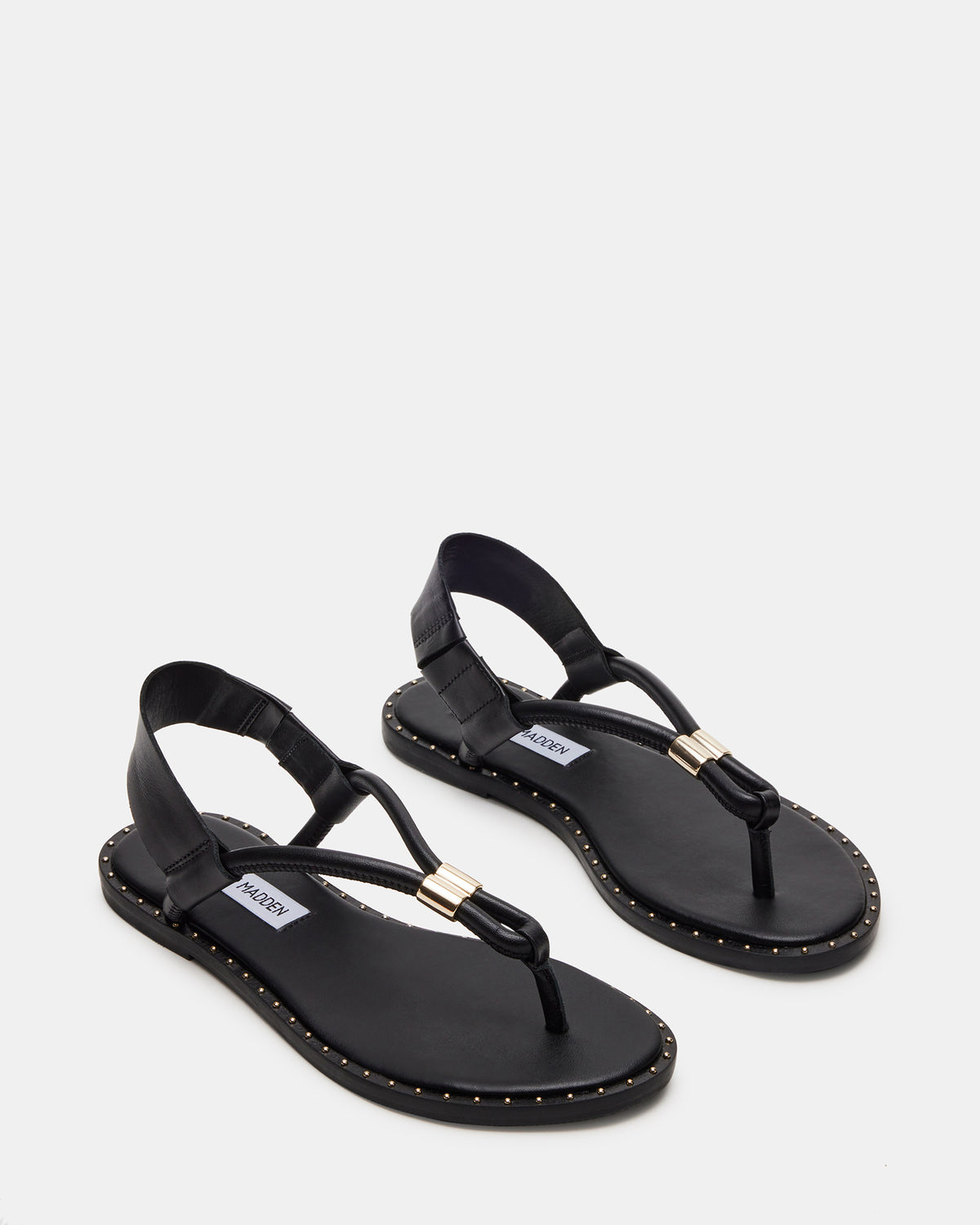MEDUZA Black Leather Women's Studded Thong Sandal | Steve Madden Great Value
