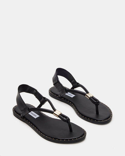 MEDUZA Black Leather Women's Studded Thong Sandal | Steve Madden Great Value