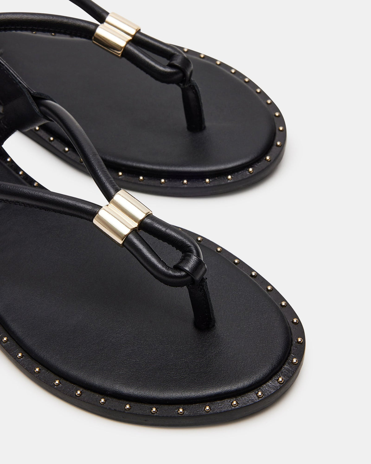 MEDUZA Black Leather Women's Studded Thong Sandal | Steve Madden Great Value