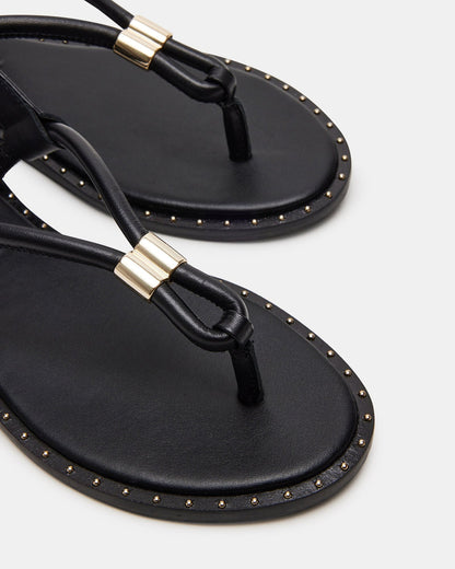 MEDUZA Black Leather Women's Studded Thong Sandal | Steve Madden Great Value