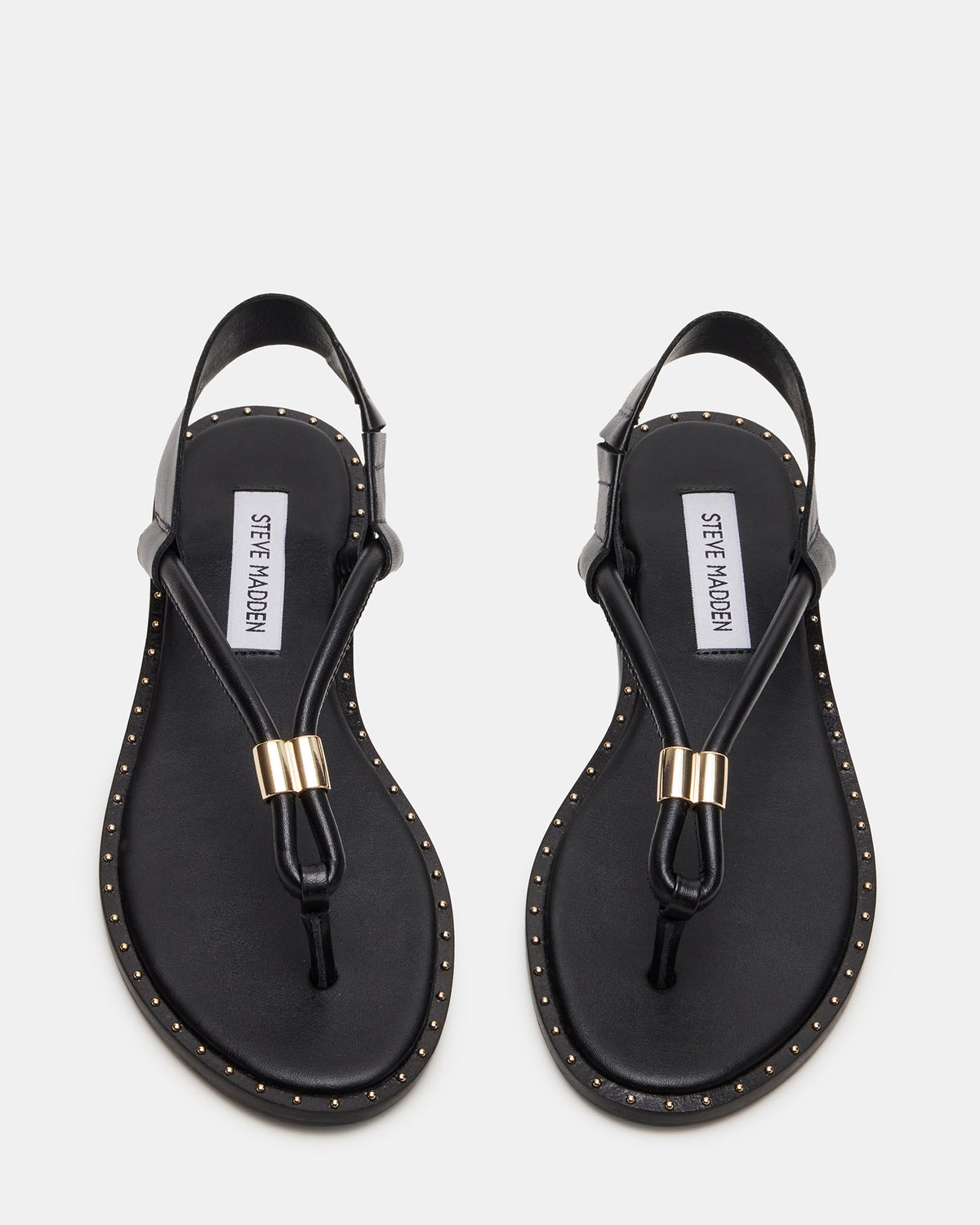 MEDUZA Black Leather Women's Studded Thong Sandal | Steve Madden Great Value
